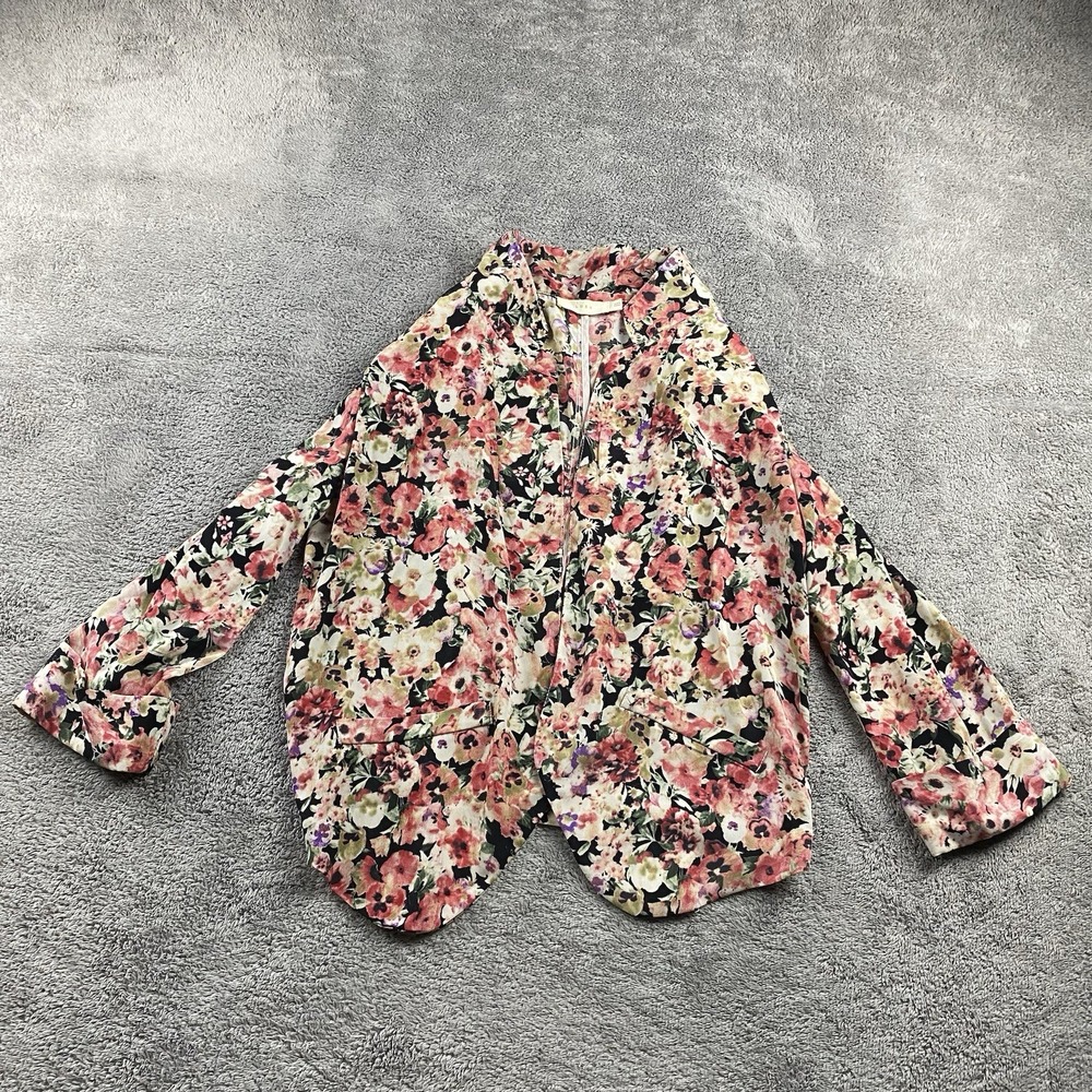 Lush Blazer Short Womens Small Pansy Pink Floral Open Front Jacket